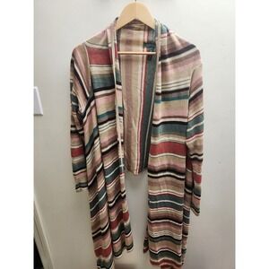 Lauren Ralph Lauren Women's‎ Open Front Long Striped Cardigan Sweater L XL